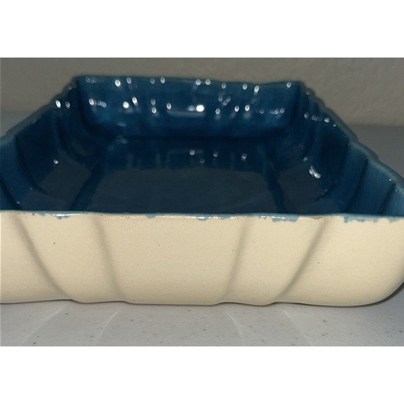 Los Angeles Potteries Rectangle Ceramic Serving Dish Turquoise/Cream #300 - Picture 10 of 12